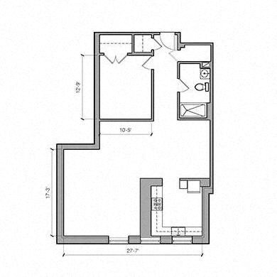 Floor plan for 1 bed, 1 bath, 1035 sqft